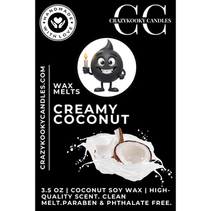 CREAMY COCONUT - Wax Melts, Scented Coconut Soy, 3.5oz - CrazyKooky Candles LLC