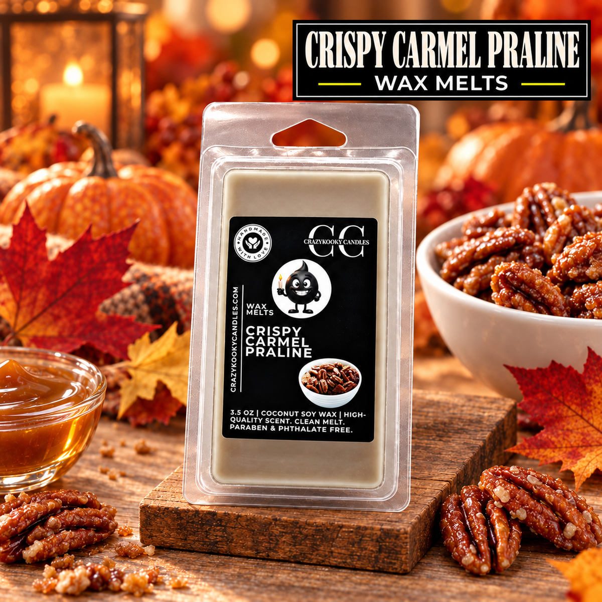 CRIPSY CARMEL PRALINE - Wax Melts, Scented Coconut Soy, 3.5oz