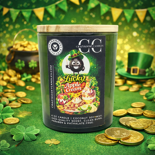 LUCKY APPLE CREAM - Funny Scented Coconut Soy Candle, 6oz - CrazyKooky Candles LLC