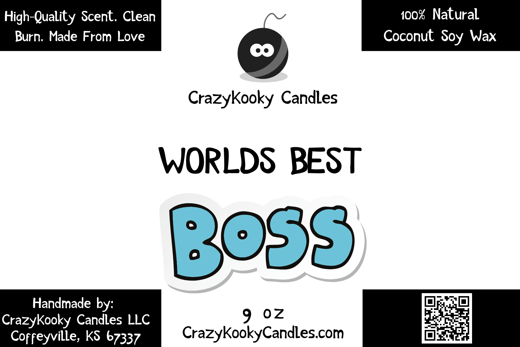 WORLDS BEST BOSS - Funny Candle, Scented Coconut Soy Candle, 9oz - CrazyKooky Candles LLC