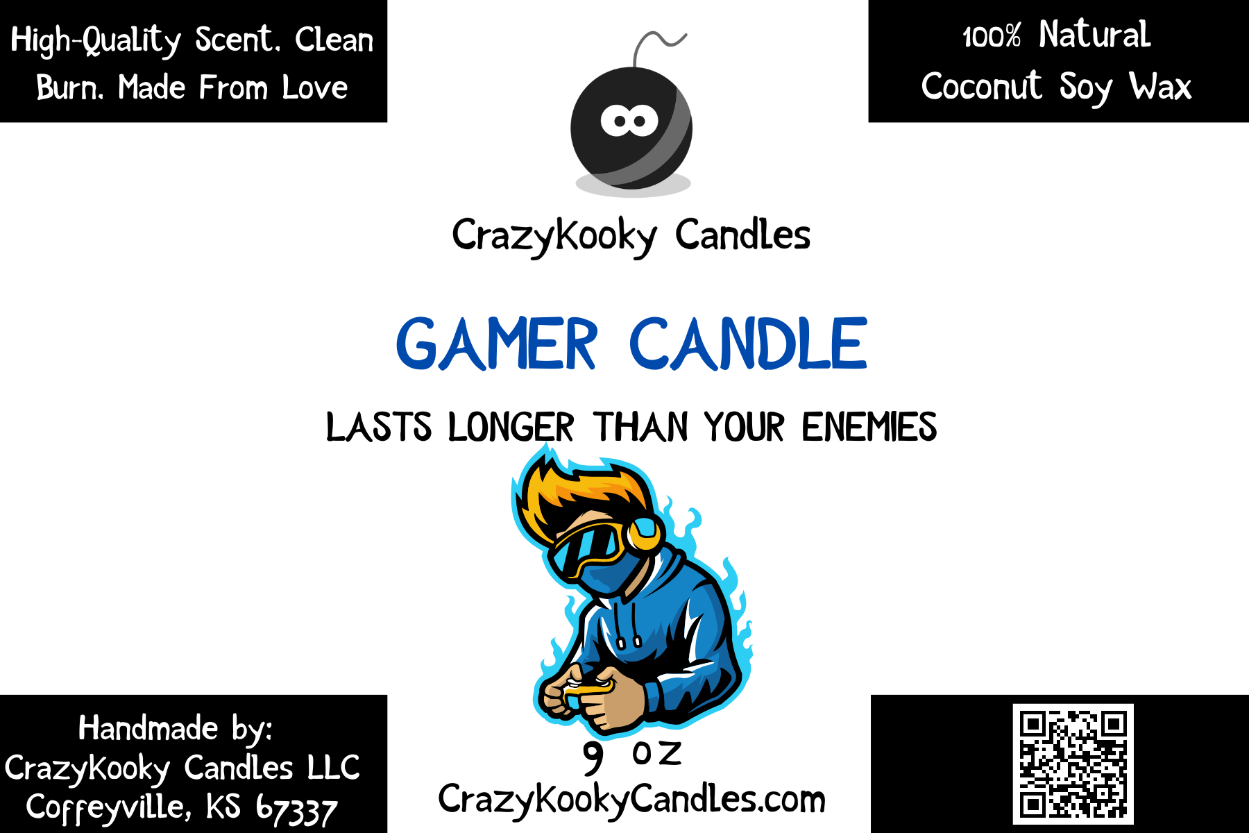 GAMER CANDLE - LASTS LONGER THAN YOUR ENEMIES - Funny Candle, Scented Soy Candle, 9oz - CrazyKooky Candles LLC