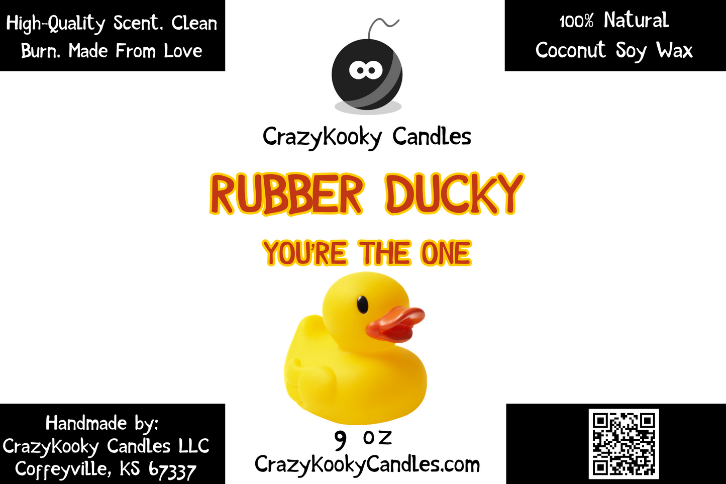 RUBBER DUCKY, YOU'RE THE ONE - Funny Candle, Scented Coconut Soy Candle, 9oz - CrazyKooky Candles LLC