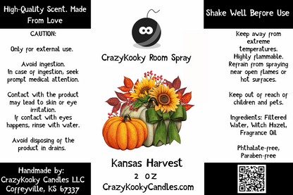 KANSAS HARVEST - Room Spray, 2oz - CrazyKooky Candles LLC