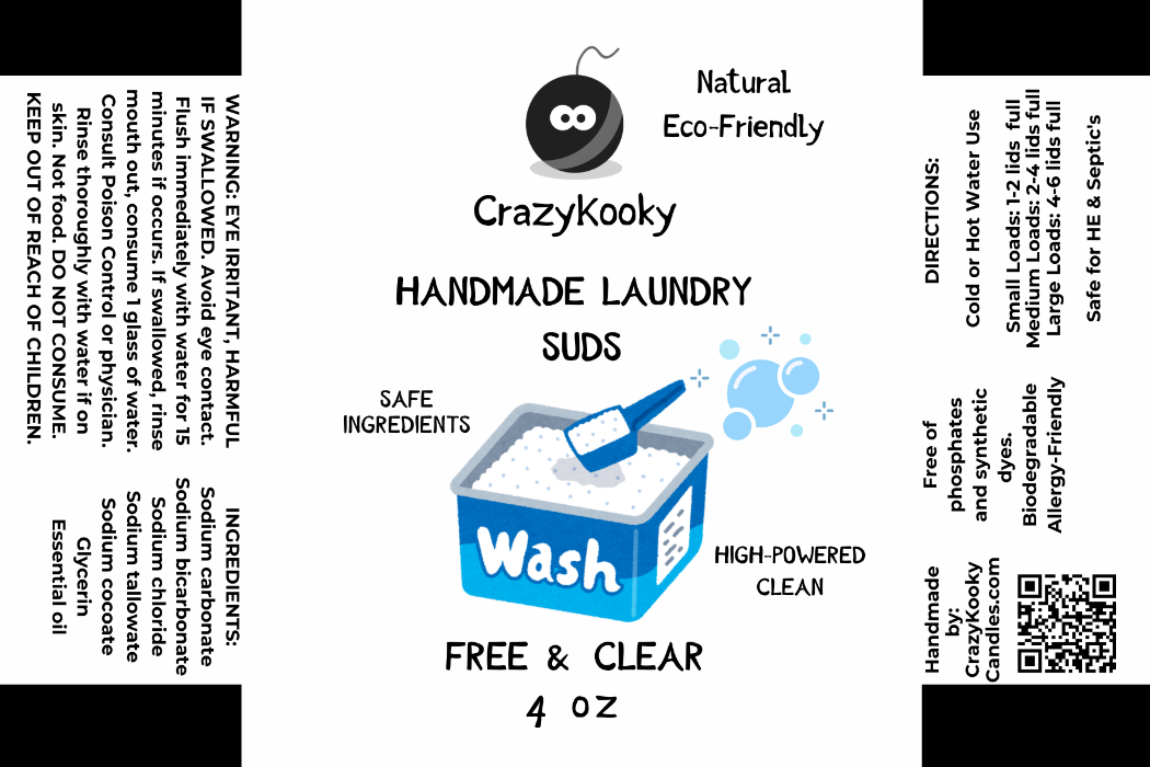 LAUNDRY SUDS - Handmade Laundry Soap, 4oz, 8oz - CrazyKooky Candles LLC