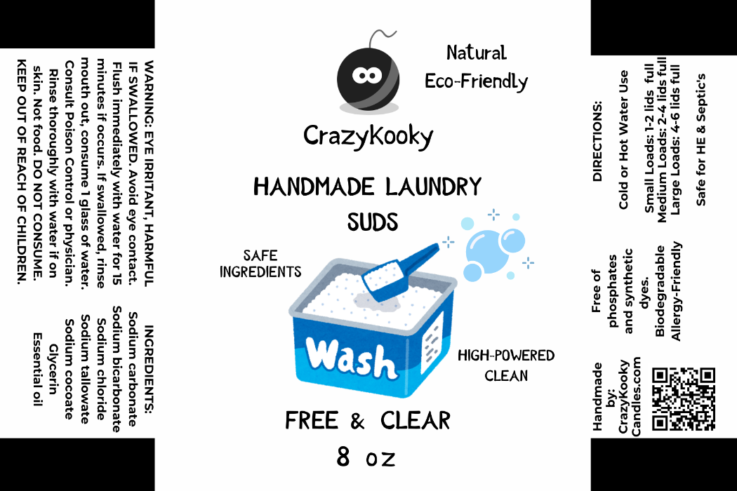 LAUNDRY SUDS - Handmade Laundry Soap, 4oz, 8oz - CrazyKooky Candles LLC