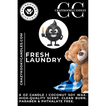 FRESH LAUNDRY - Funny Candle, Scented Coconut Soy Candle, 6oz - CrazyKooky Candles LLC