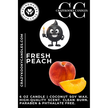 FRESH PEACH - Funny Candle, Scented Coconut Soy Candle, 6oz - CrazyKooky Candles LLC