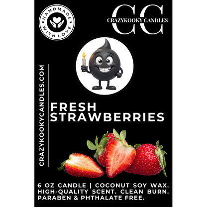 FRESH STRAWBERRIES - Funny Candle, Scented Coconut Soy Candle, 6oz - CrazyKooky Candles LLC
