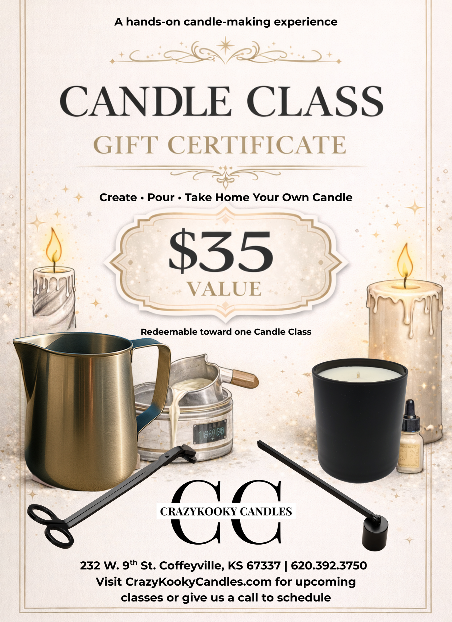 CANDLE CLASS GIFT CERTIFICATE - CrazyKooky Candles LLC