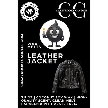 LEATHER JACKET - Wax Melts, Scented Coconut Soy, 3.5oz - CrazyKooky Candles LLC