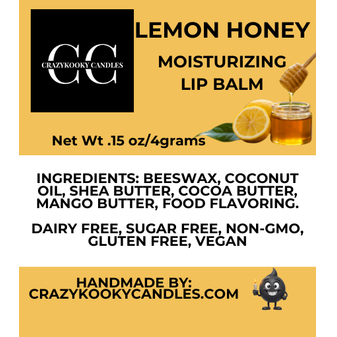 LEMON HONEY Lip Balm, 0.15oz - CrazyKooky Candles LLC