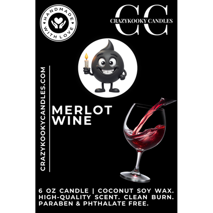 MERLOT WINE - Funny Candle, Scented Coconut Soy Candle, 6oz - CrazyKooky Candles LLC