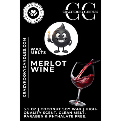 MERLOT WINE - Wax Melts, Scented Coconut Soy, 3.5oz - CrazyKooky Candles LLC