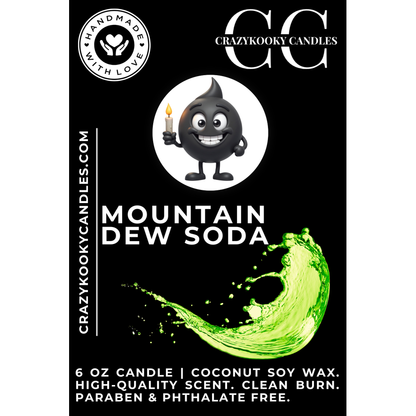 MOUNTAIN DEW SODA - Funny Candle, Scented Coconut Soy Candle, 6oz - CrazyKooky Candles LLC