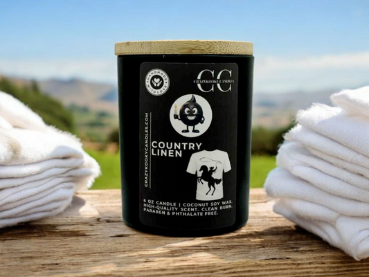 COUNTRY LINEN - Funny Candle, Scented Coconut Soy Candle, 6oz - CrazyKooky Candles LLC