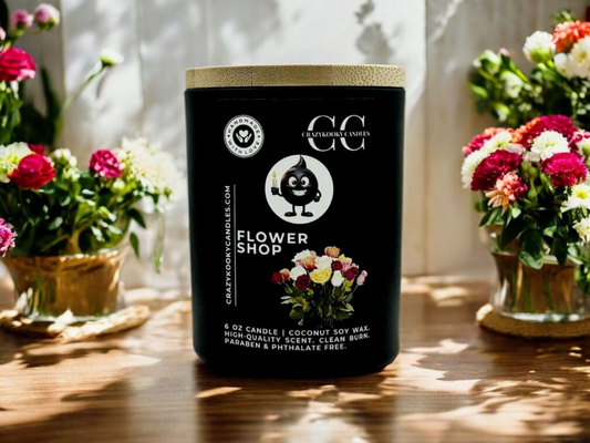 FLOWER SHOP - Funny Candle, Scented Coconut Soy Candle, 6oz - CrazyKooky Candles LLC