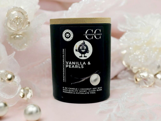 VANILLA & PEARLS - Funny Candle, Scented Coconut Soy Candle, 6oz - CrazyKooky Candles LLC