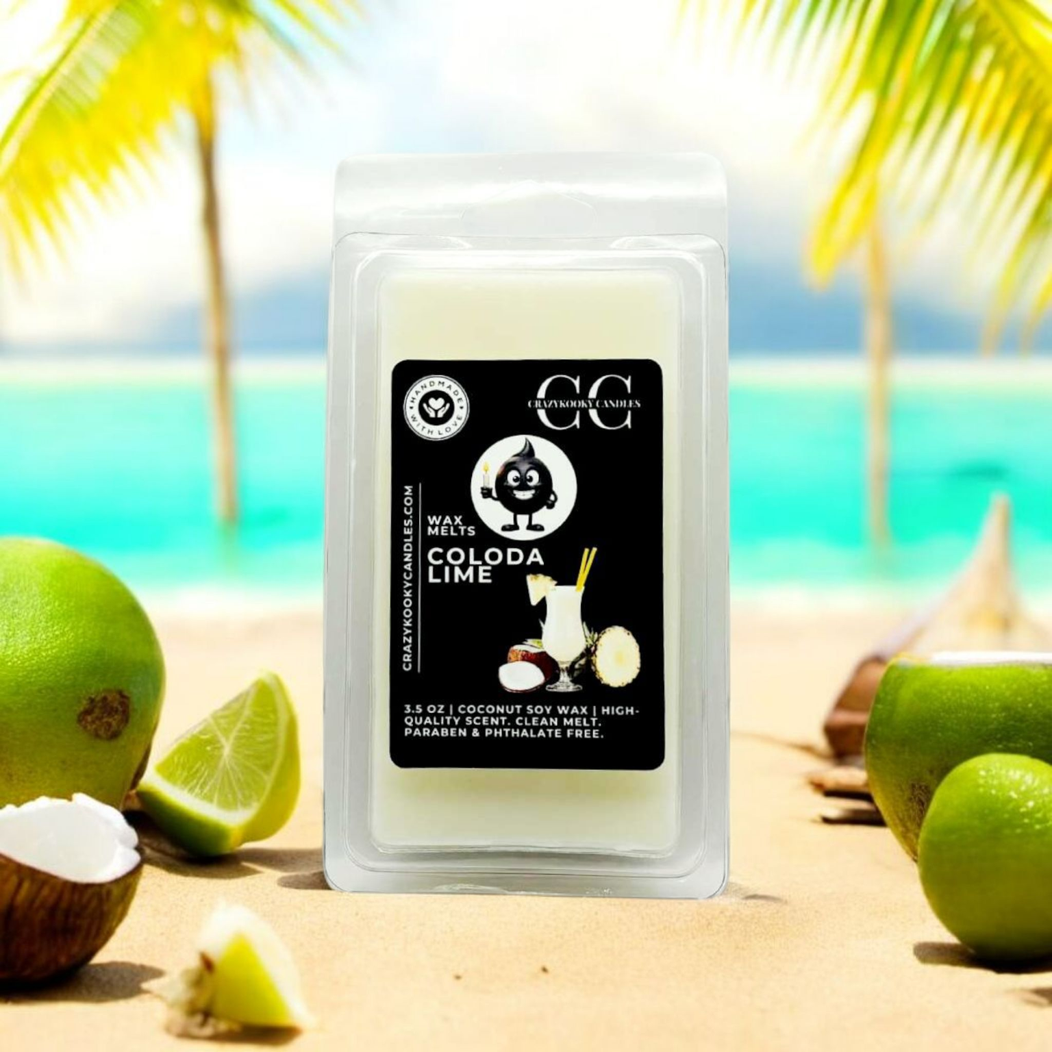 COLODA LIME - Wax Melts, Scented Coconut Soy, 3.5oz - CrazyKooky Candles LLC