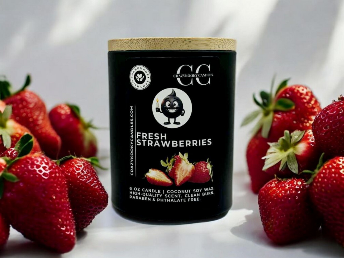 FRESH STRAWBERRIES - Funny Candle, Scented Coconut Soy Candle, 6oz - CrazyKooky Candles LLC