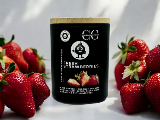 FRESH STRAWBERRIES - Funny Candle, Scented Coconut Soy Candle, 6oz - CrazyKooky Candles LLC