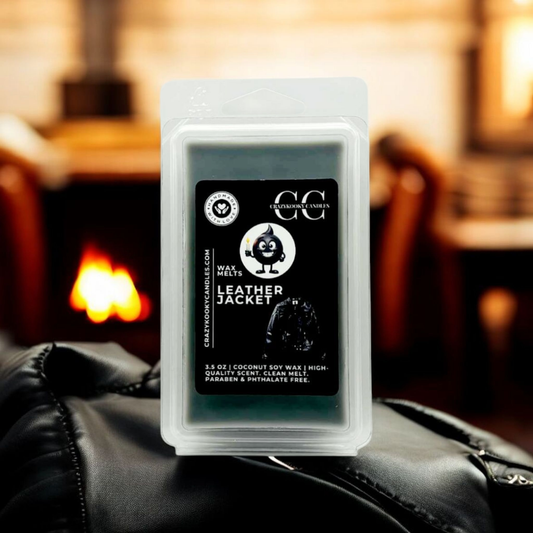 LEATHER JACKET - Wax Melts, Scented Coconut Soy, 3.5oz - CrazyKooky Candles LLC