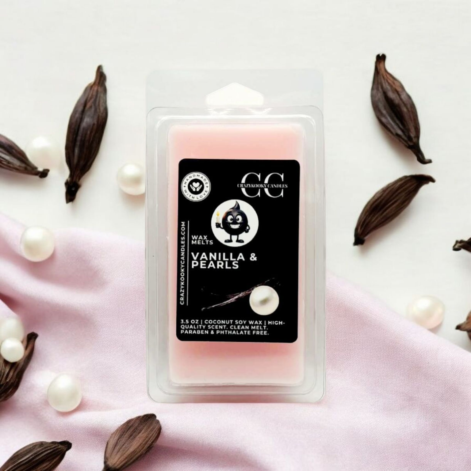 VANILLA & PEARLS - Wax Melts, Scented Coconut Soy, 3.5oz - CrazyKooky Candles LLC