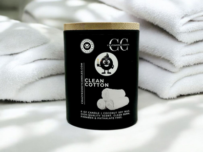 CLEAN COTTON - Funny Candle, Scented Coconut Soy Candle, 6oz - CrazyKooky Candles LLC
