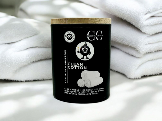 CLEAN COTTON - Funny Candle, Scented Coconut Soy Candle, 6oz - CrazyKooky Candles LLC