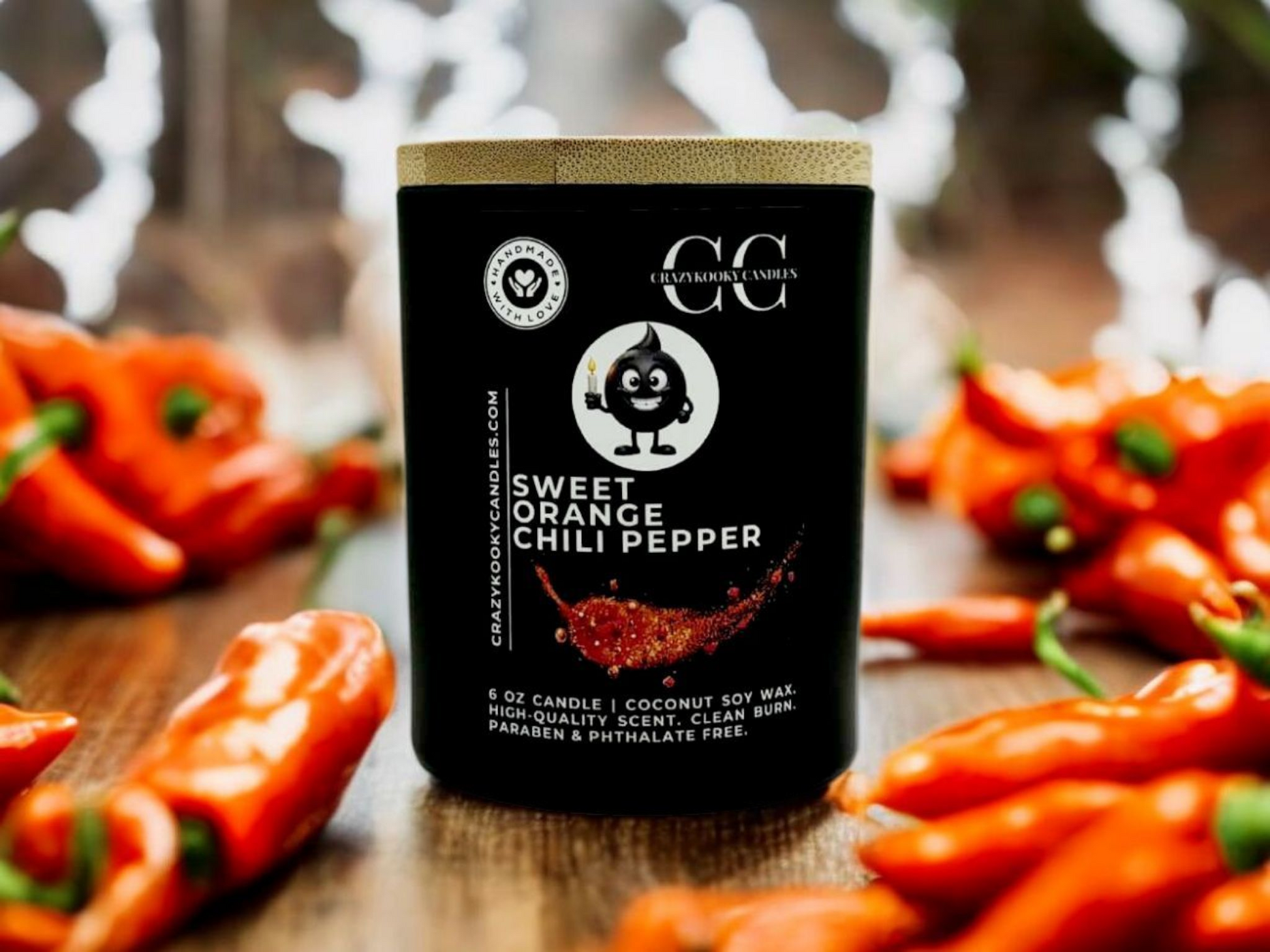 SWEET ORANGE CHILI PEPPER - Funny Candle, Scented Coconut Soy Candle, 6oz - CrazyKooky Candles LLC