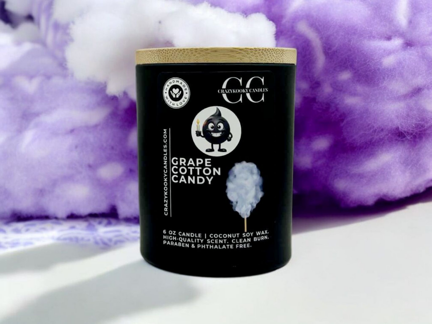 GRAPE COTTON CANDY - Funny Candle, Scented Coconut Soy Candle, 6oz - CrazyKooky Candles LLC
