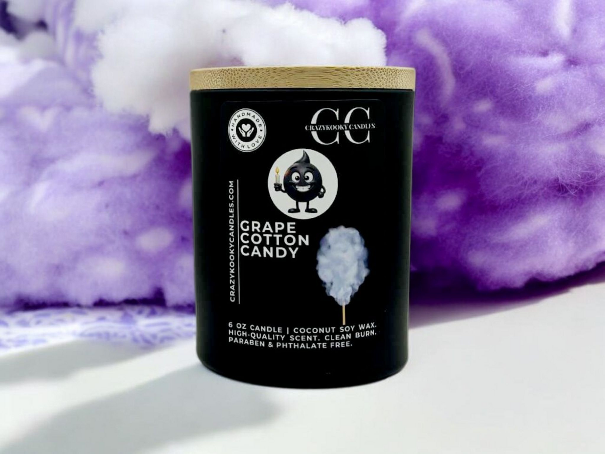 GRAPE COTTON CANDY - Funny Candle, Scented Coconut Soy Candle, 6oz - CrazyKooky Candles LLC