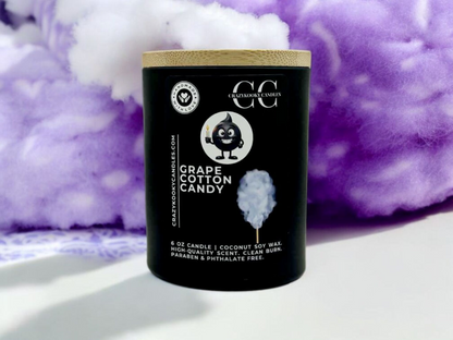 GRAPE COTTON CANDY - Funny Candle, Scented Coconut Soy Candle, 6oz - CrazyKooky Candles LLC