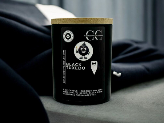 BLACK TUXEDO - Funny Candle, Scented Coconut Soy Candle, 6oz - CrazyKooky Candles LLC