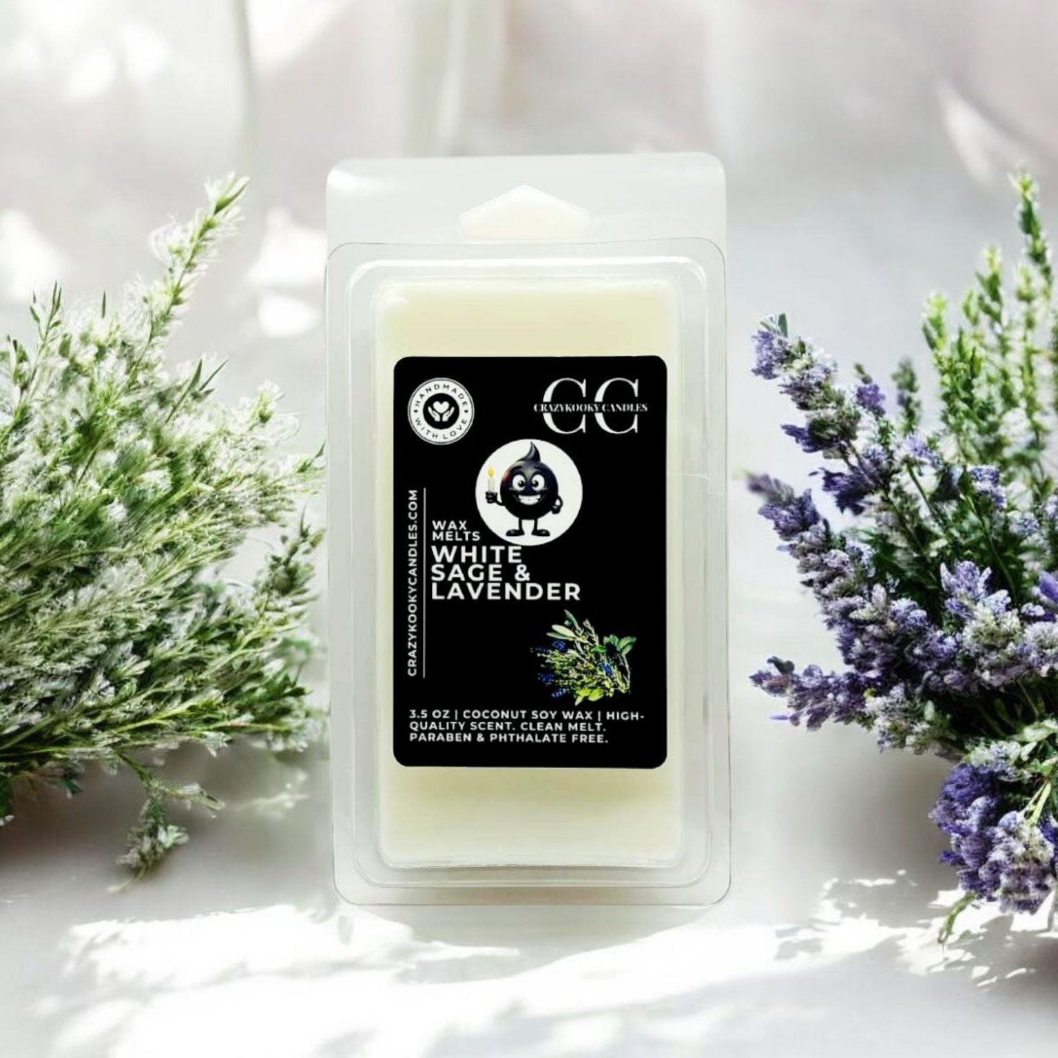 WHITE SAGE & LAVENDER - Wax Melts, Scented Coconut Soy, 3.5oz - CrazyKooky Candles LLC