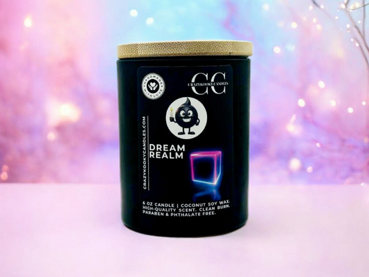DREAM REALM - Funny Candle, Scented Coconut Soy Candle, 6oz - CrazyKooky Candles LLC