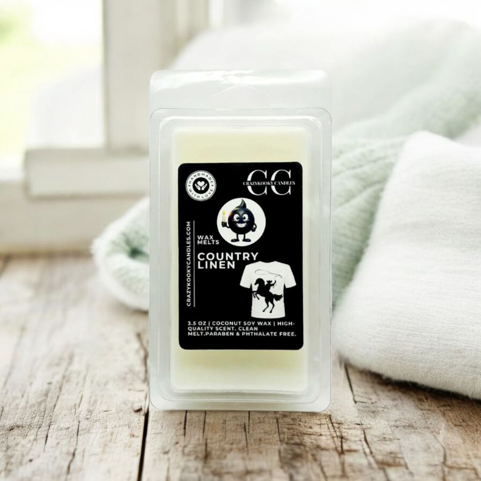 COUNTRY LINEN - Wax Melts, Scented Coconut Soy, 3.5oz - CrazyKooky Candles LLC
