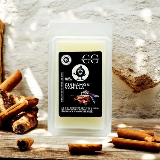 CINNAMON VANILLA - Wax Melts, Scented Coconut Soy, 3.5oz - CrazyKooky Candles LLC