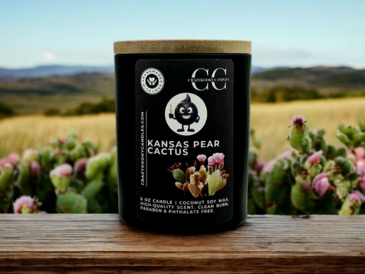 KANSAS PEAR CACTUS - Funny Candle, Scented Coconut Soy Candle, 6oz - CrazyKooky Candles LLC