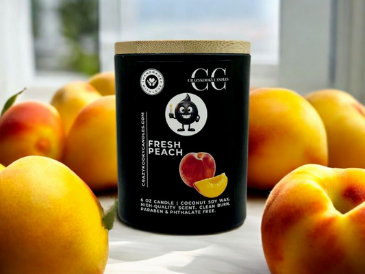FRESH PEACH - Funny Candle, Scented Coconut Soy Candle, 6oz - CrazyKooky Candles LLC