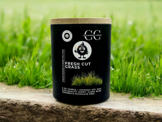 FRESH CUT GRASS - Funny Candle, Scented Coconut Soy Candle, 6oz - CrazyKooky Candles LLC