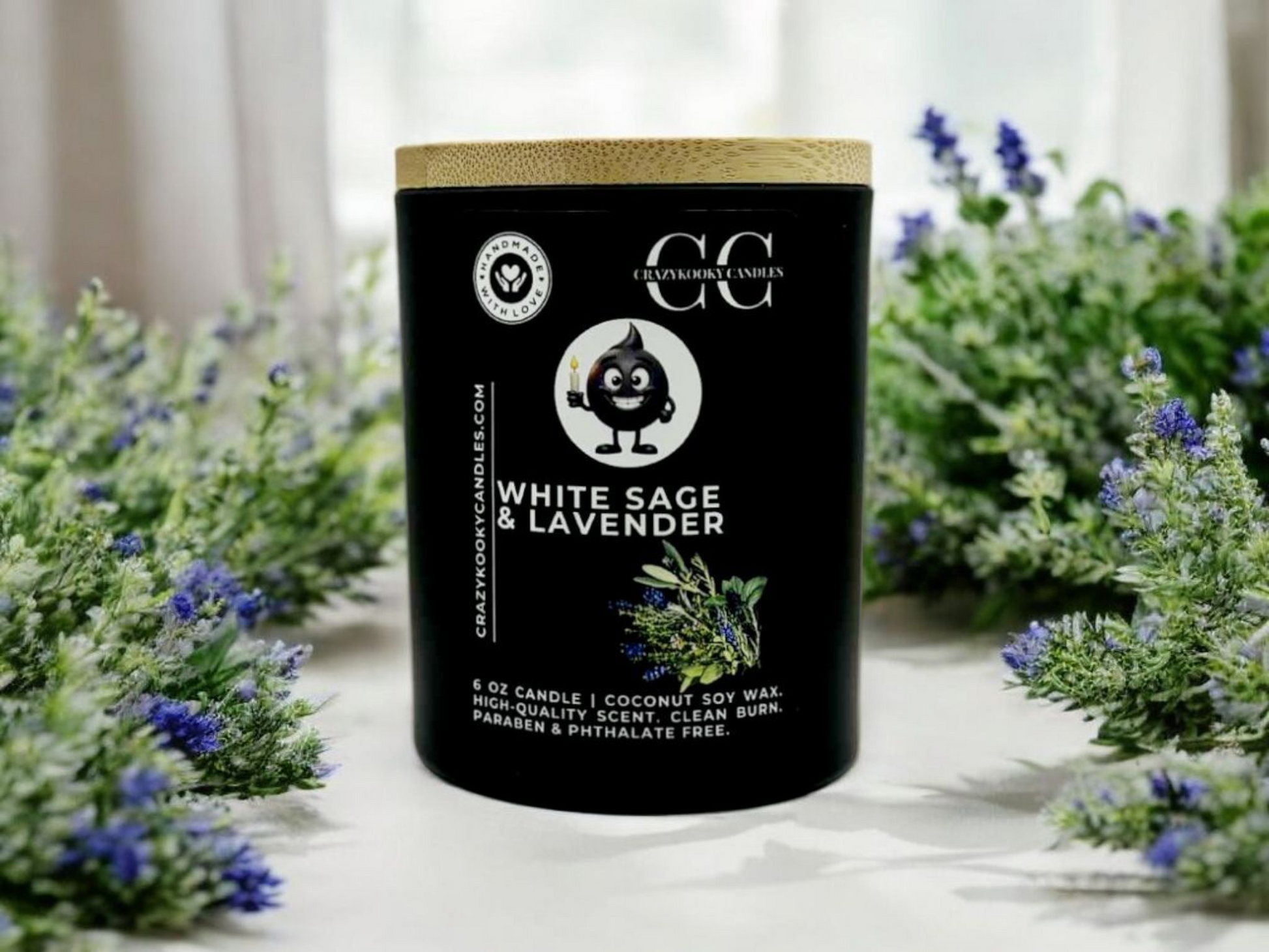WHITE SAGE & LAVENDER - Funny Candle, Scented Coconut Soy Candle, 6oz - CrazyKooky Candles LLC