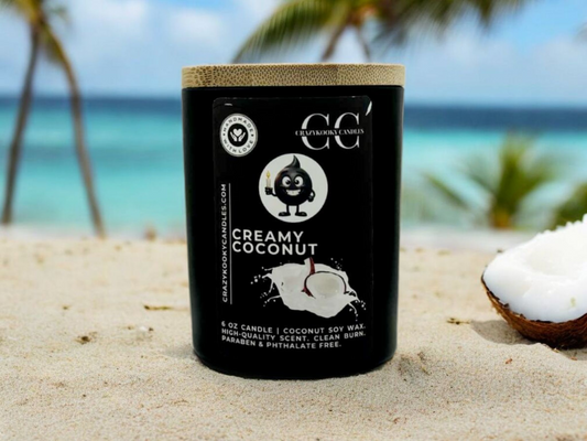CREAMY COCONUT - Funny Candle, Scented Coconut Soy Candle, 6oz - CrazyKooky Candles LLC