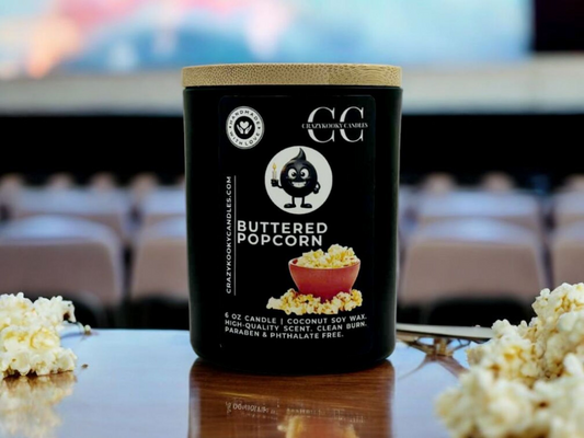 BUTTERED POPCORN - Funny Candle, Scented Coconut Soy Candle, 6oz - CrazyKooky Candles LLC