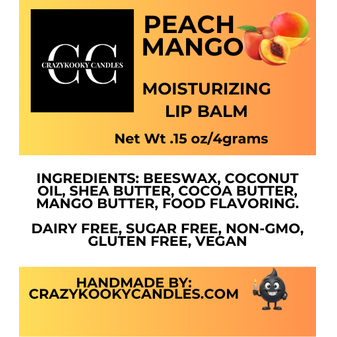 PEACH MANGO, Lip Balm, 0.15oz - CrazyKooky Candles LLC