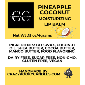 PINEAPPLE COCONUT, Lip Balm, 0.15oz - CrazyKooky Candles LLC