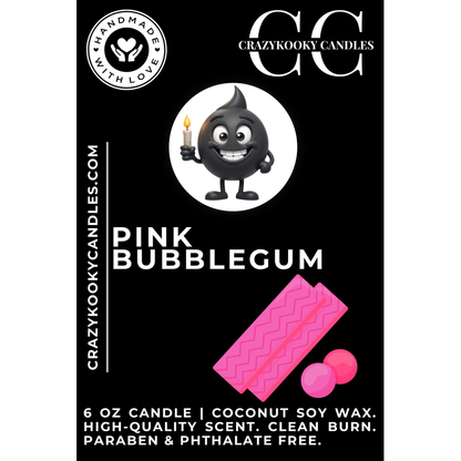 PINK BUBBLEGUM - Funny Candle, Scented Coconut Soy Candle, 6oz - CrazyKooky Candles LLC