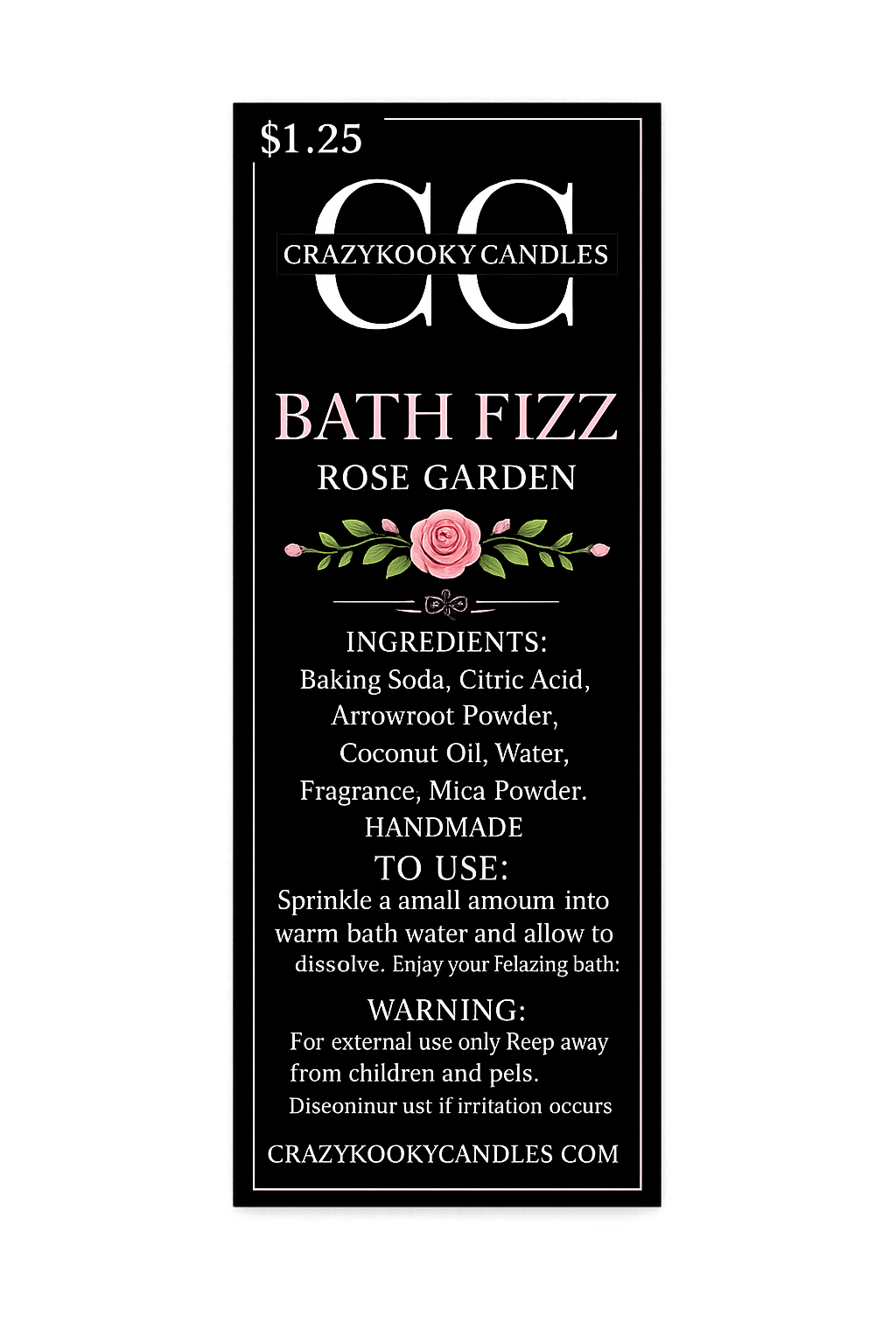 ROSE GARDEN - Bath Fizz Tube, 8ml - CrazyKooky Candles LLC