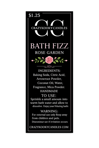 ROSE GARDEN - Bath Fizz Tube, 8ml - CrazyKooky Candles LLC