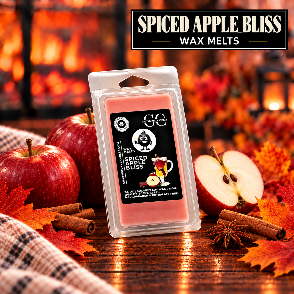 SPICED APPLE BLISS - Wax Melts, Scented Coconut Soy, 3.5oz
