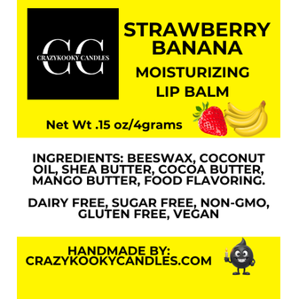 STRAWBERRY BANANA, Lip Balm, 0.15oz - CrazyKooky Candles LLC